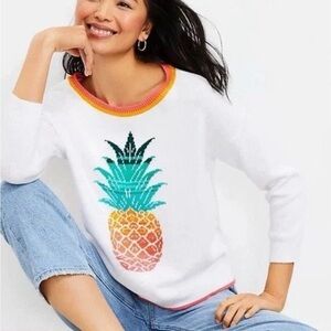 LOFT White Sweater with Colorful Pineapple Design